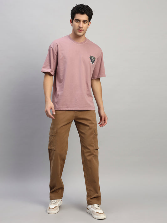 Men's Solid Camel Regular Fit Casual Cargo