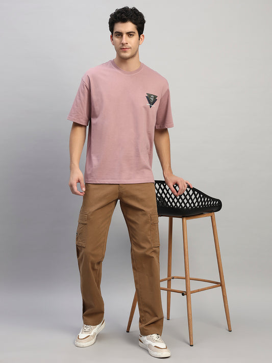 Men's Solid Camel Regular Fit Casual Cargo