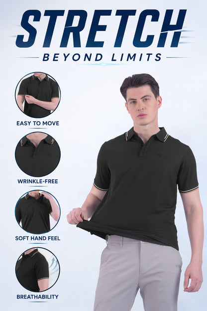 T-Shirt for Men | Breathable & Soft with Color Fastness Regular Fit Polo Neck Nylon Fabric Solid Pattern