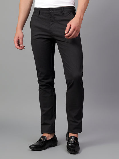 Men's Black Solid Non-Pleated Casual Trouser