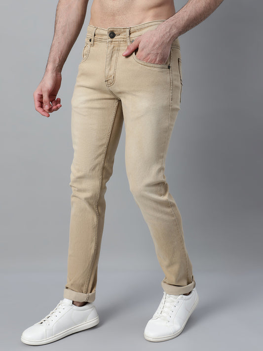 Denim Jeans for Men l Breathable & Soft with Color Fastness Ultra Narrow Fit Cotton Fabric Solid Pattern Button Closure