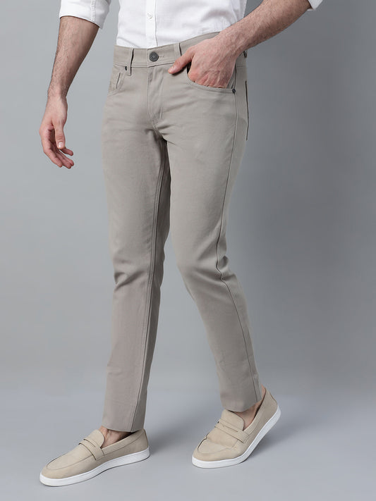 Casual Trouser for Men | Breathable & Soft with Color Fastness Regular Fit Cotton Blend Fabric Self Design Pattern Button Closure
