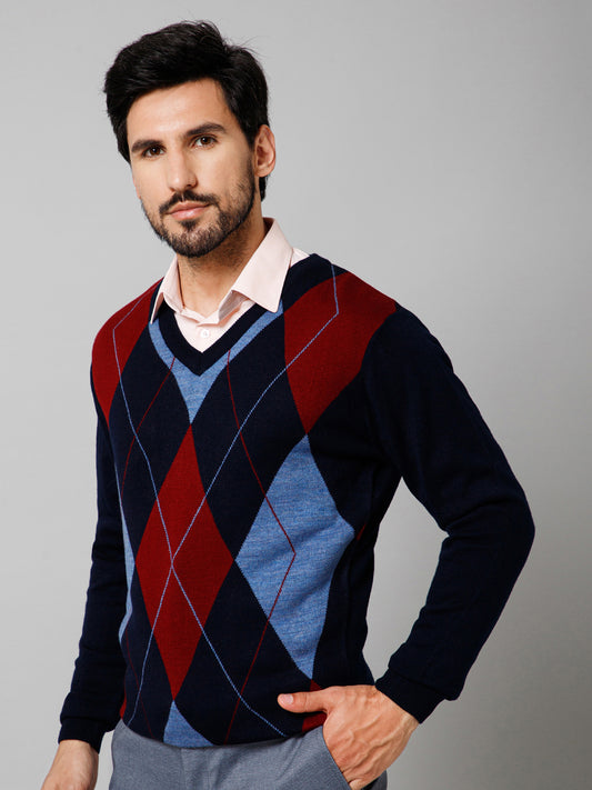 Sweater for Men l Winter Wear Acrylic Fabric Pull-On Closure V-Neck Regular Fit Color Block Pattern