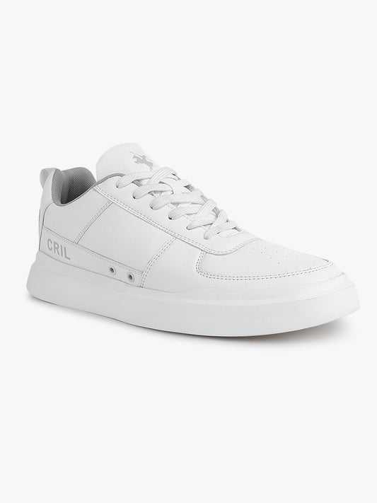 Men's White Solid Lace-Up Casual Sneakers