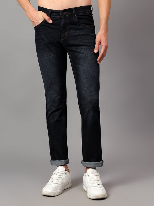Denim Jeans for Men l Breathable & Soft with Color Fastness Ultra Narrow Fit Cotton Fabric Solid Pattern Button Closure