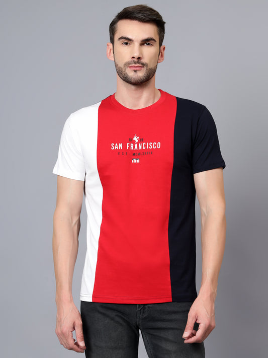 T-Shirt for Men | Breathable & Soft with Color Fastness Regular Fit Round Neck Poly Cotton Fabric Colour Block Pattern