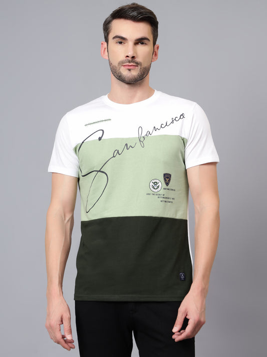 T-Shirt for Men | Breathable & Soft with Color Fastness Regular Fit Round Neck Poly Cotton Fabric Colour Block Pattern