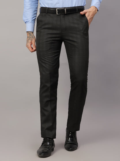 Men's Formal Flat front Dark Grey Checks Trousers