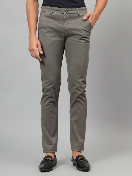 Casual Trouser for Men | Breathable & Soft with Color Fastness Regular Fit Cotton Blend Fabric Self Design Pattern Button Closure