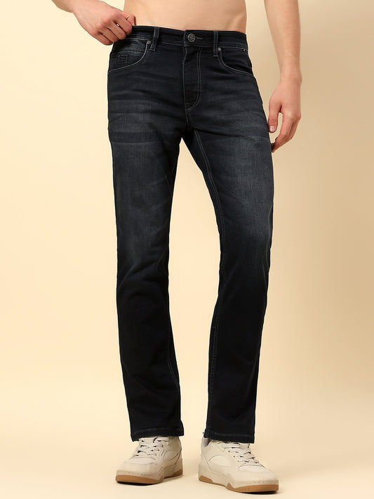 Denim Jeans for Men | Breathable & Soft with Color Fastness Straight Fit Poly Cotton Fabric Solid Pattern Button Closure