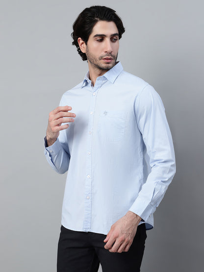 Men's Light Blue Casual Plain Stretch Full Sleeve Shirt