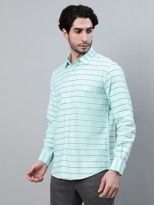 Casual Shirt for Men | Breathable & Soft with Color Fastness Regular Fit Spread Collar Neck Cotton Fabric Striped Pattern
