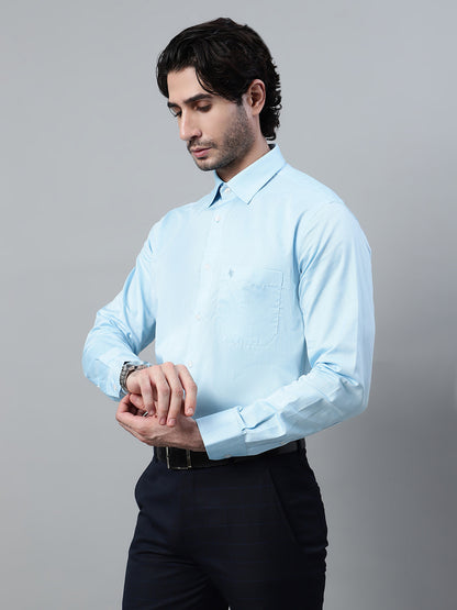 Men's Mint Blue Formal Fil a Fil Plain Full Sleeve Shirt