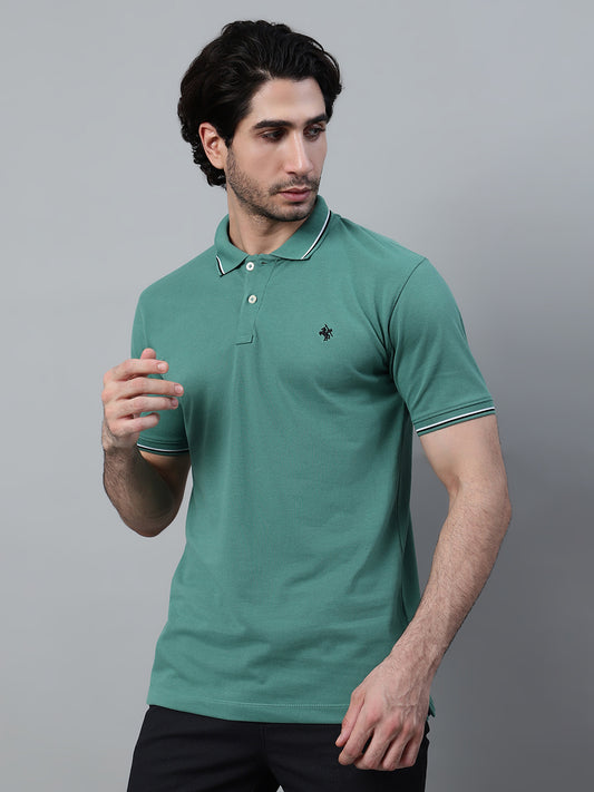 T-Shirt for Men | Breathable & Soft with Color Fastness Regular Fit Polo Neck Poly Cotton Fabric Solid Pattern