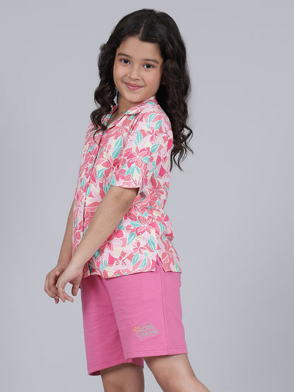Girls Printed Pink Casual Top