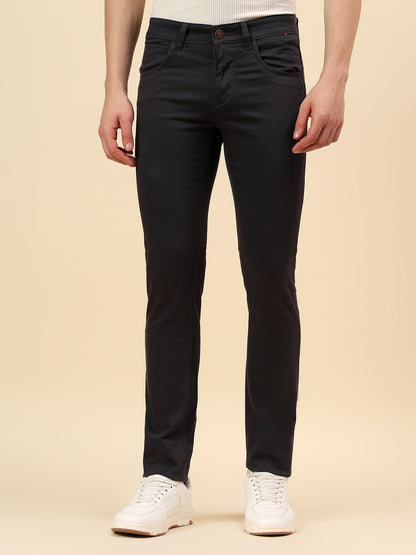 Casual Trouser for Men | Breathable & Soft with Color Fastness Regular Fit Cotton Stretch Fabric Self Design Pattern Button Closure