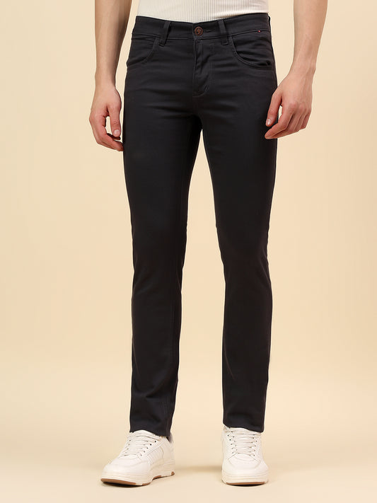 Casual Trouser for Men | Breathable & Soft with Color Fastness Regular Fit Cotton Stretch Fabric Self Design Pattern Button Closure