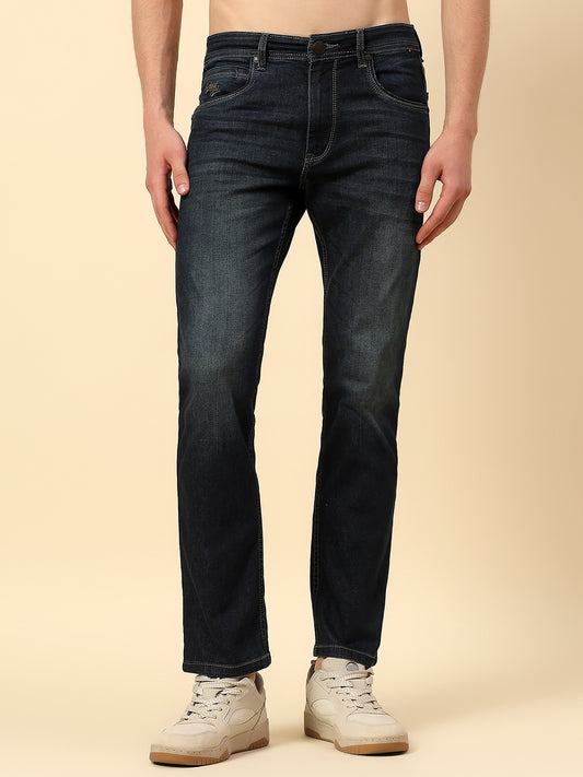Denim Jeans for Men | Breathable & Soft with Color Fastness Straight Fit Poly Cotton Fabric Solid Pattern Button Closure