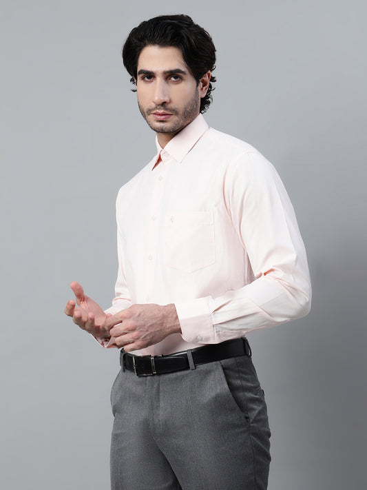 Men's Light Orange Formal Self Textured Full Sleeve Shirt