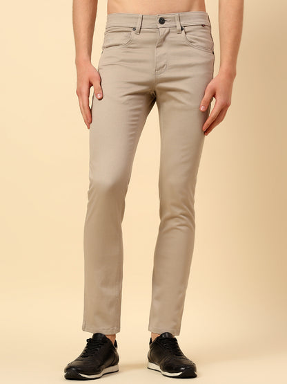 Casual Trouser for Men | Breathable & Soft with Color Fastness Regular Fit Cotton Stretch Fabric Self Design Pattern Button Closure