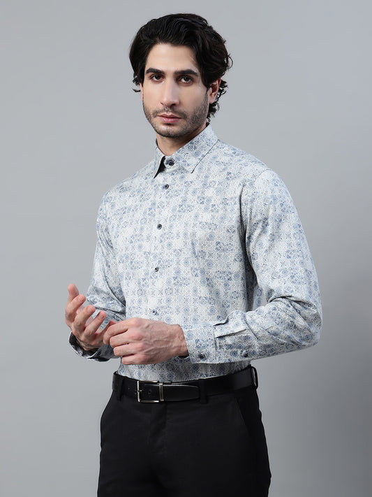 Formal Shirt for Men l Breathable & Soft with Color Fastness Regular Fit Spread Collar Neck Cotton Fabric Printed Pattern