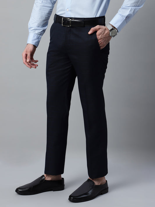 Formal Trouser for Men | Breathable & Soft with Color Fastness Regular Fit Poly Viscose Fabric Checkered Pattern Hook & Eye Closure