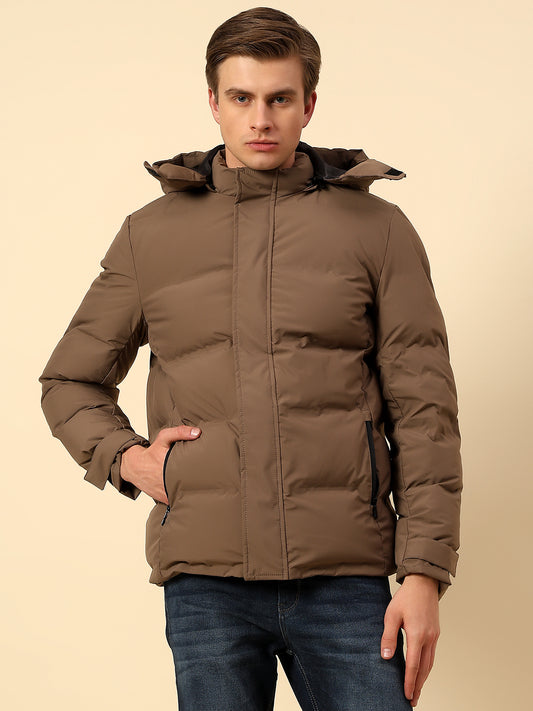 Jacket for Men | Premium Casual Jacket Regular Fit Detachable Hooded Poly Blend Fabric Solid Pattern