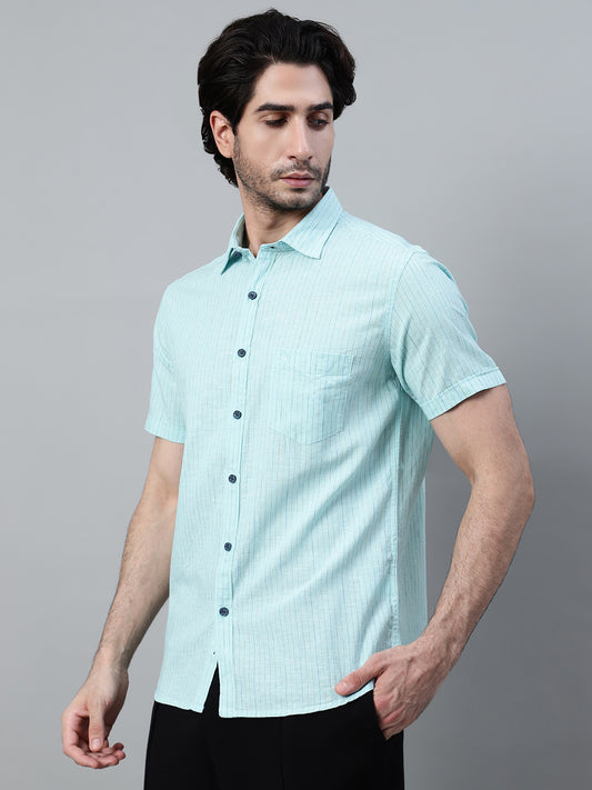 Casual Shirt for Men | Breathable & Soft with Color Fastness Regular Fit Spread Collar Neck Cotton Fabric Striped Pattern
