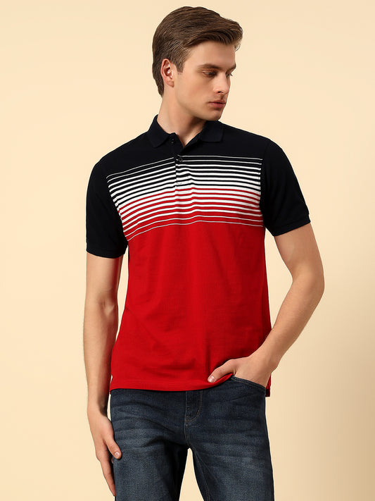 T-Shirt for Men | Breathable & Soft with Color Fastness Regular Fit Polo Neck Poly Cotton Fabric Stripes Pattern