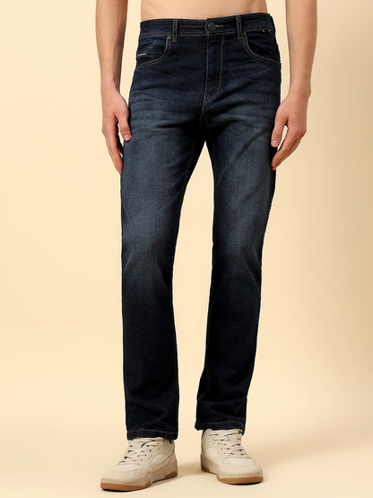 Denim Jeans for Men | Breathable & Soft with Color Fastness Straight Fit Poly Cotton Fabric Solid Pattern Button Closure