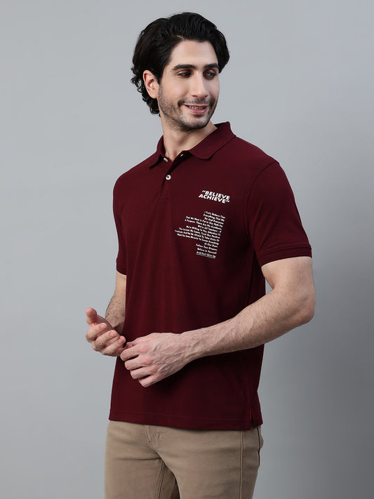 T-Shirt for Men | Breathable & Soft with Color Fastness Regular Fit Polo Neck Poly Cotton Fabric Printed Pattern