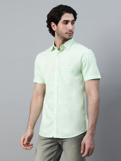 Men's Light Green Casual Plain Half Sleeve Shirt