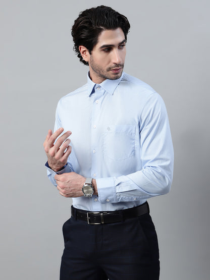 Men's Sky Blue Formal Plain Full Sleeve Shirt