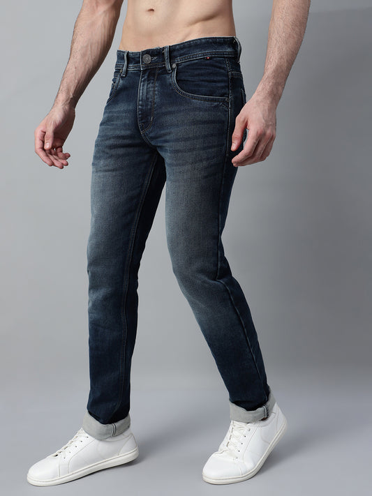 Denim Jeans for Men l Breathable & Soft with Color Fastness Ultra Narrow Fit Cotton Fabric Solid Pattern Button Closure