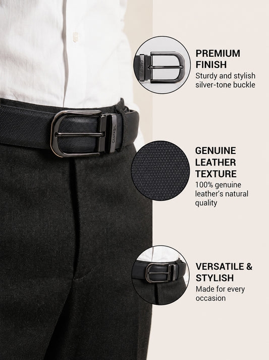 Men's Textured Black Brown Reversible Formal Belt