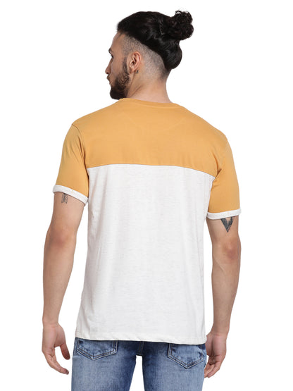 Men's Mustard Regular Fit Printed Half Sleeve Casual T-Shirt