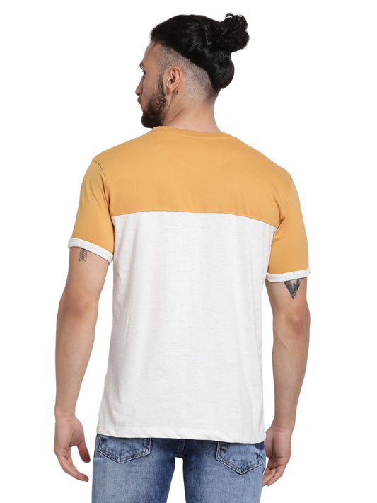Men's Mustard Regular Fit Printed Half Sleeve Casual T-Shirt
