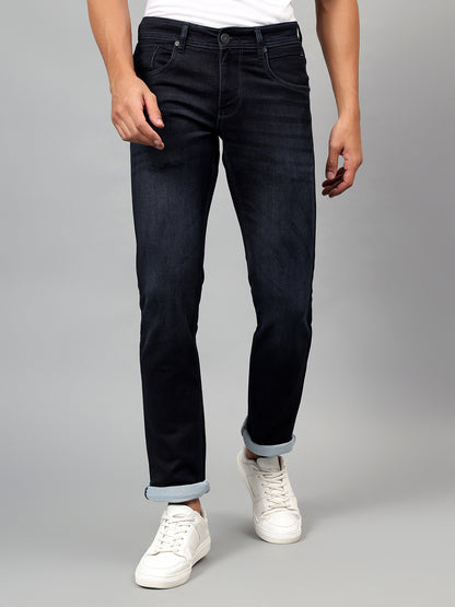 Denim Jeans for Men l Breathable & Soft with Color Fastness Ultra Narrow Fit Cotton Fabric Solid Pattern Button Closure