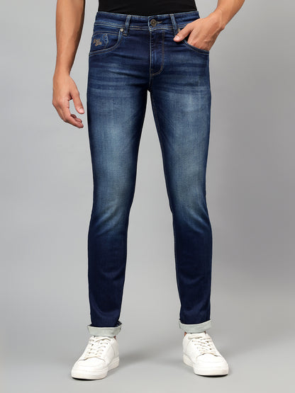 Denim Jeans for Men l Breathable & Soft with Color Fastness Ultra Narrow Fit Cotton Fabric Solid Pattern Button Closure