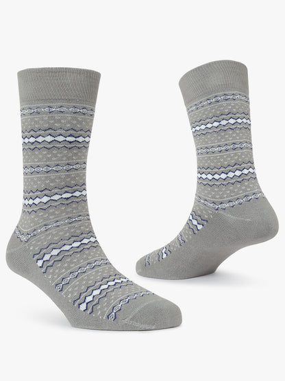 Men's Pack Of 5 Grey Crew Length Printed Casual Socks