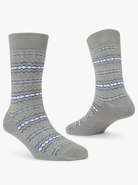 Men's Pack Of 5 Grey Crew Length Printed Casual Socks