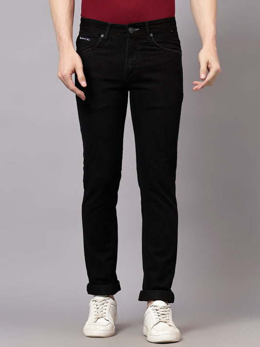 Denim Jeans for Men l Breathable & Soft with Color Fastness Ultra Narrow Fit Cotton Fabric Solid Pattern Button Closure