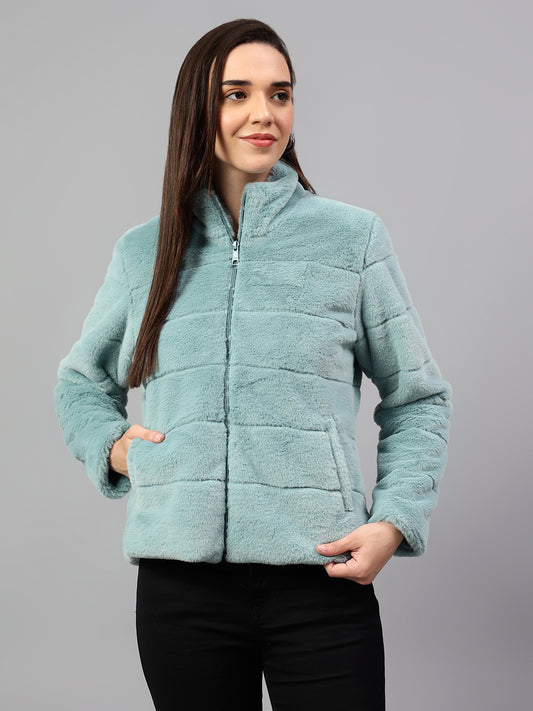 Women's Green Solid Full Sleeves Winter Jacket