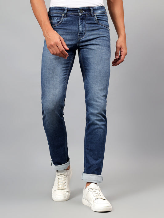 Denim Jeans for Men l Breathable & Soft with Color Fastness Ultra Narrow Fit Cotton Fabric Solid Pattern Button Closure