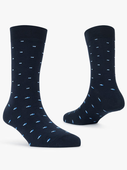Men's Pack Of 5 Navy Blue Crew Length Printed Casual Socks