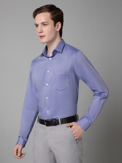 Men's Blue Formal Self Textured Full Sleeve Shirt