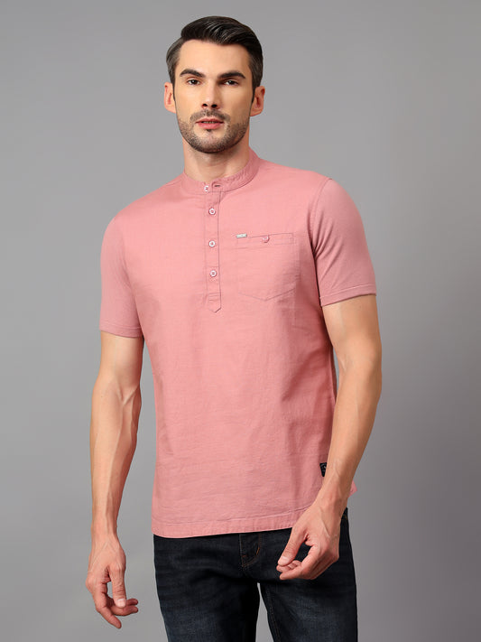 Men's Pink Casual Plain Half sleeve Shirt Kurta