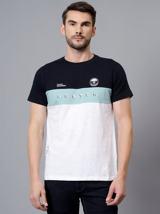 T-Shirt for Men | Breathable & Soft with Color Fastness Regular Fit Round Neck Poly Cotton Fabric Colour Block Pattern