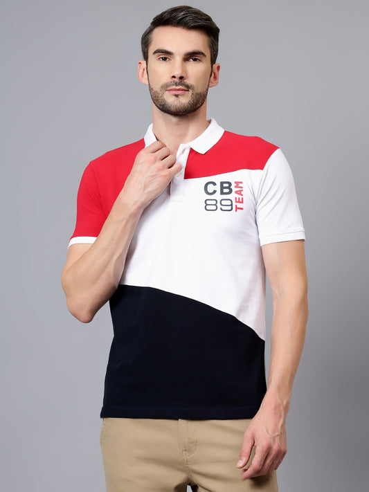 T-Shirt for Men | Breathable & Soft with Color Fastness Regular Fit Polo Neck Poly Cotton Fabric Colour Block Pattern