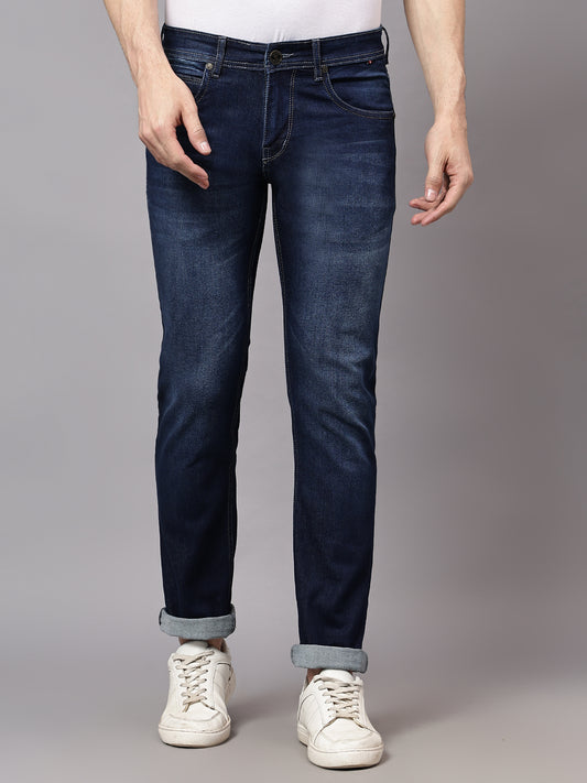 Denim Jeans for Men l Breathable & Soft with Color Fastness Ultra Narrow Fit Cotton Fabric Solid Pattern Button Closure